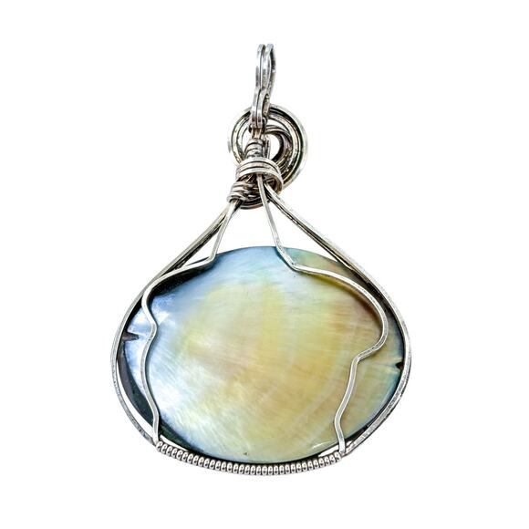 Vintage Sterling Silver 925 Wire Wrapped Abalone Pendant - Picture 5 of 7